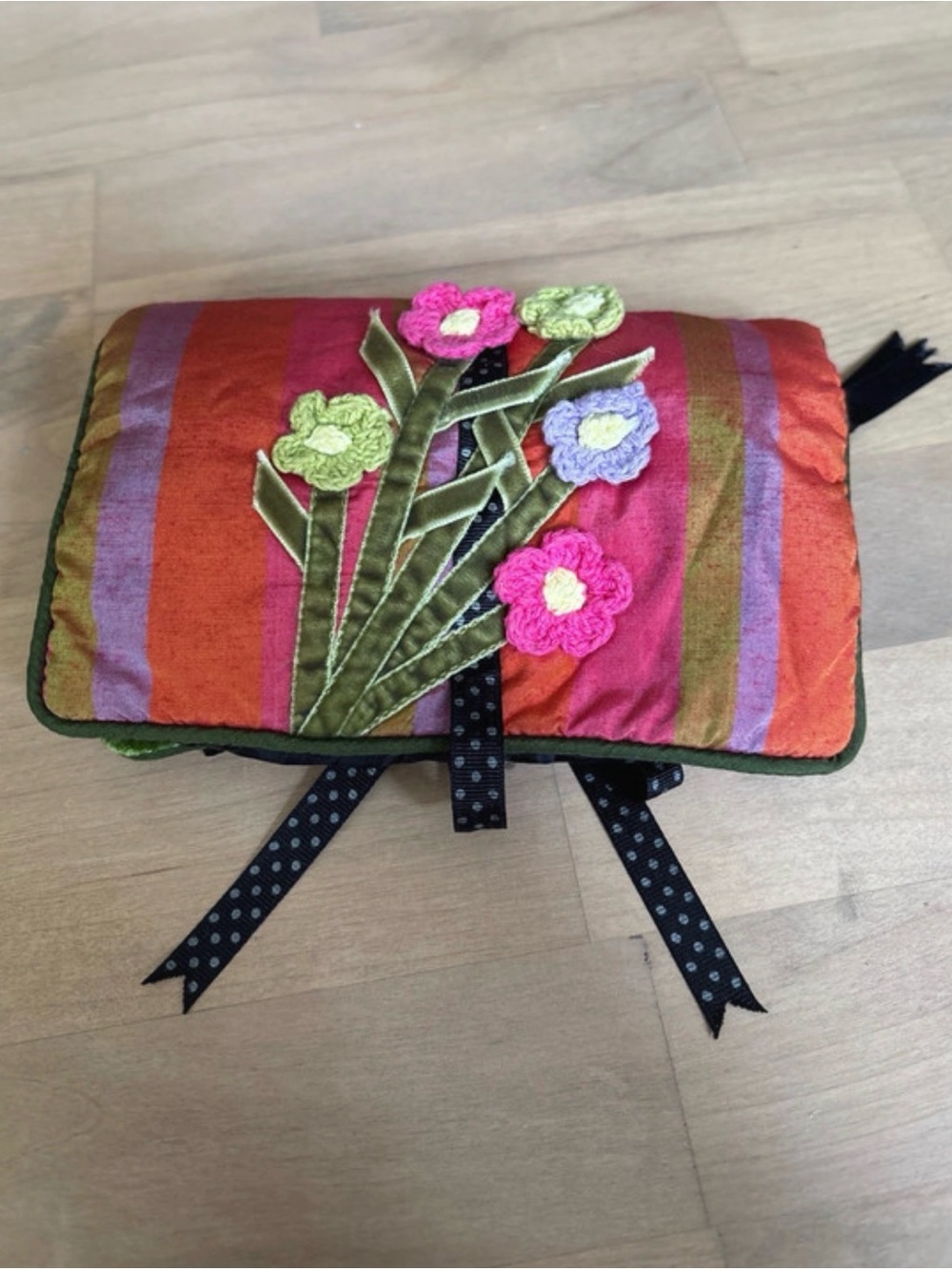 Goody Goody California Travel Jewelry Roll Pouch Bag Floral Silk Velvet Lined